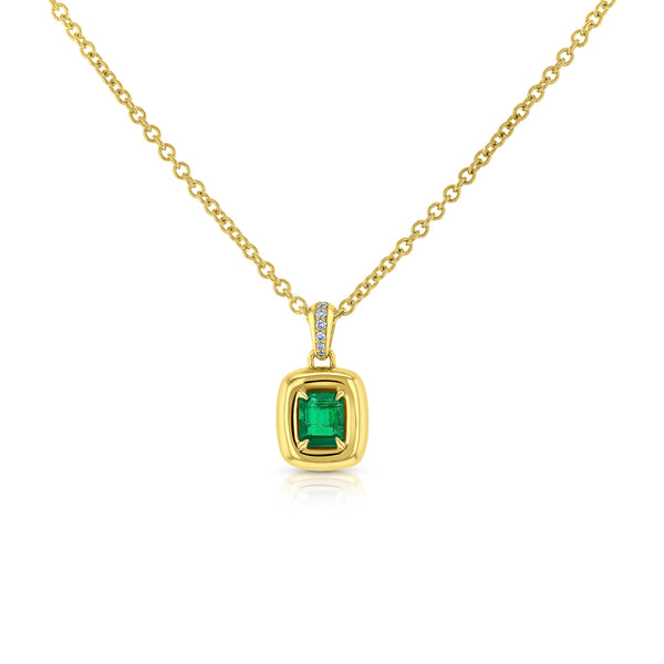 Marshmallow bezel green emerald pendant