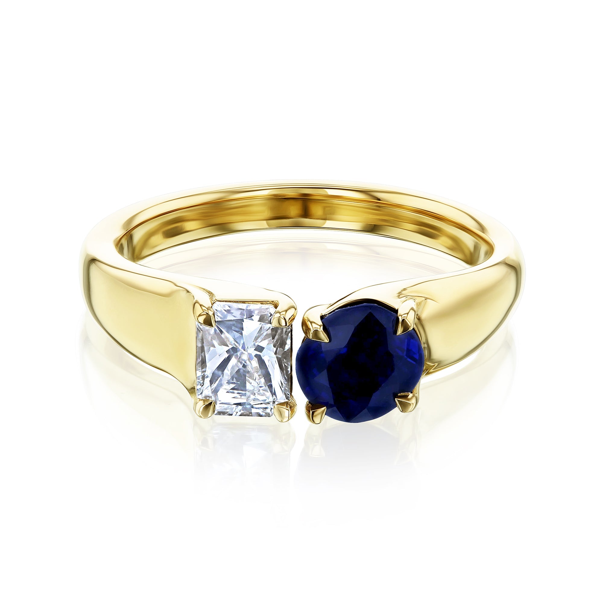 Solid 14k Gold 1.54ct.tw Blue Sapphire and White Diamond 2-Stone Ring ...