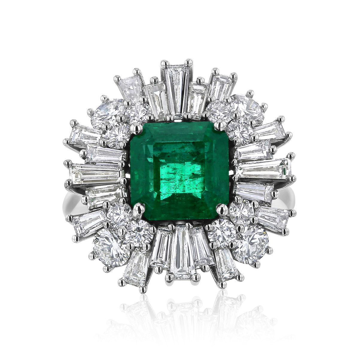 Natural Zambian Emerald & Diamond Ballerina Basya Ring