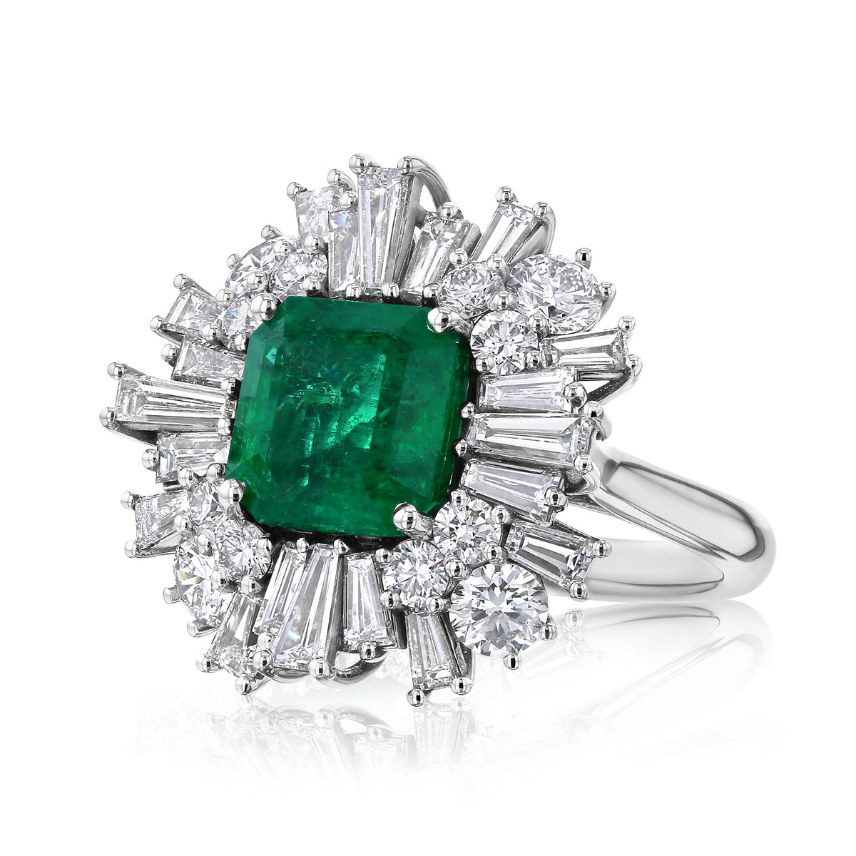 Natural Zambian Emerald & Diamond Ballerina Basya Ring