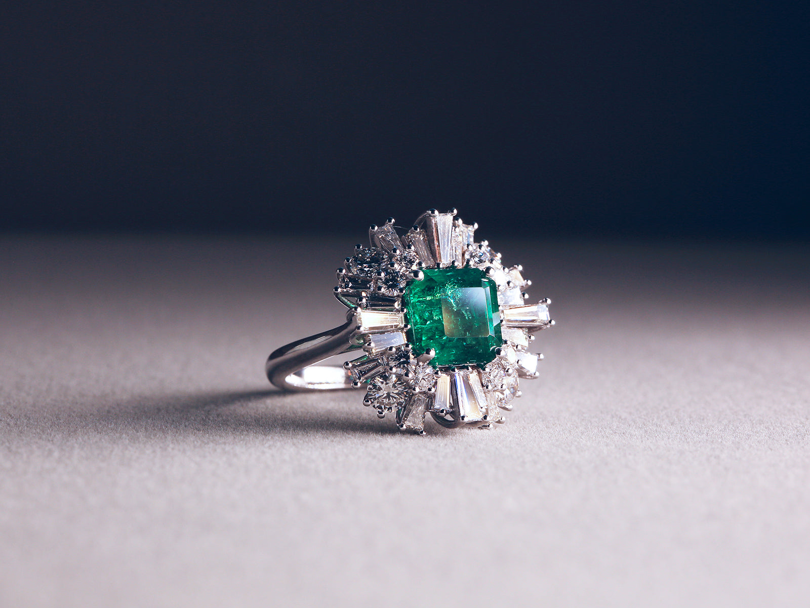 Natural Zambian Emerald & Diamond Ballerina Basya Ring