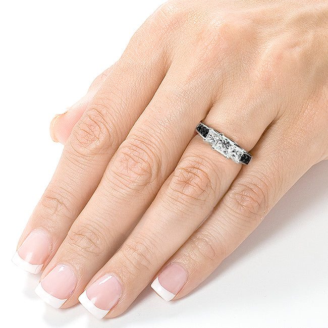 Black and White Natural Diamond Josephine Bridal Rings