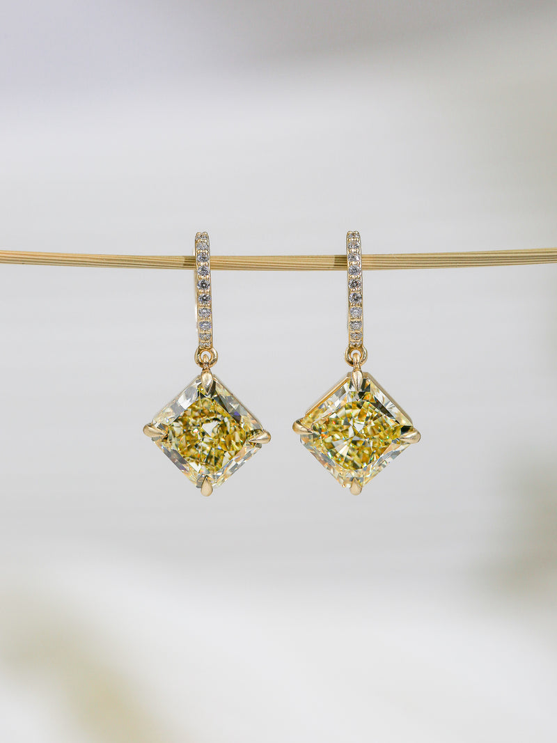 Fancy Yellow Diamond Rhombus Gold Earrings