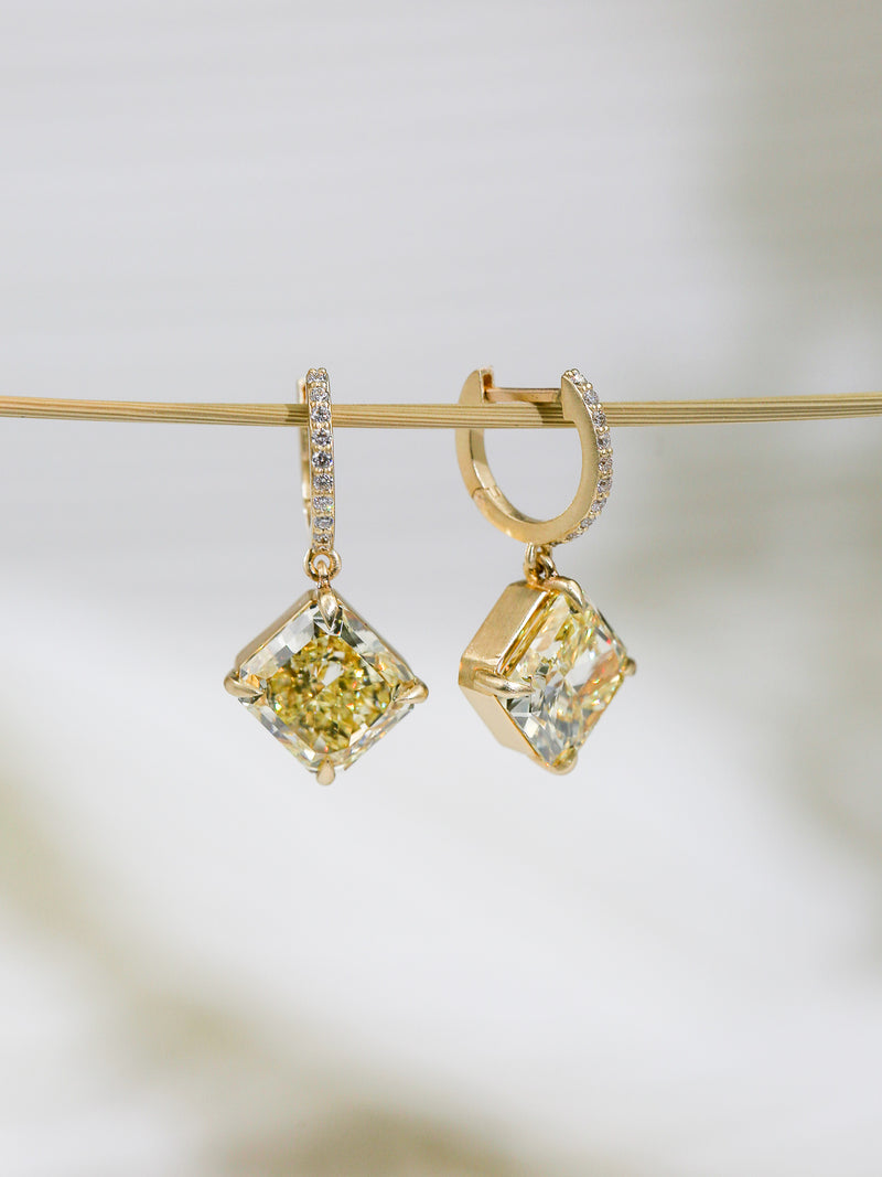 Fancy Yellow Diamond Rhombus Gold Earrings