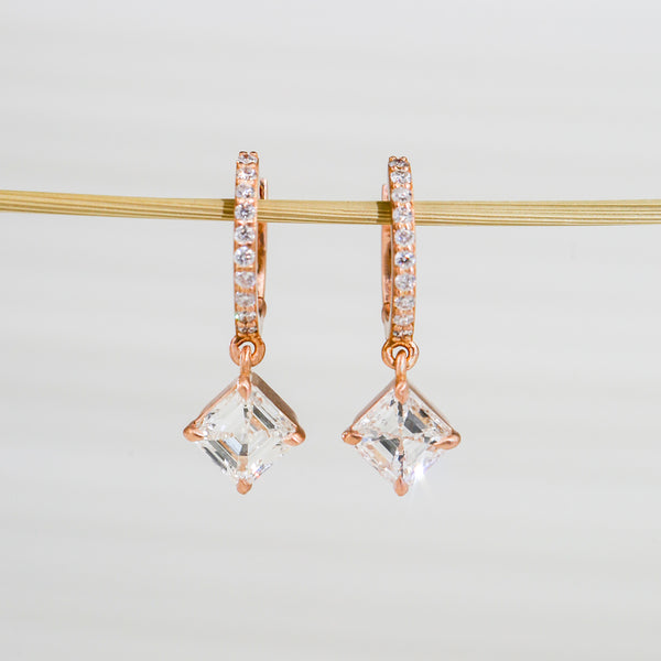 Asscher Rhombus Rose Gold Earrings