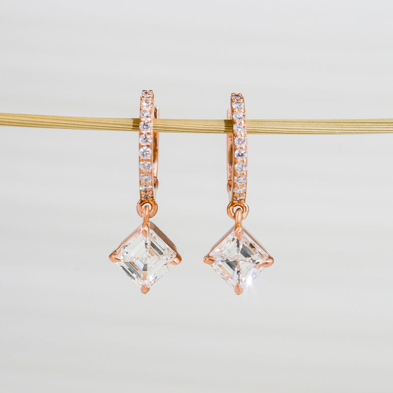 Asscher Rhombus Rose Gold Earrings