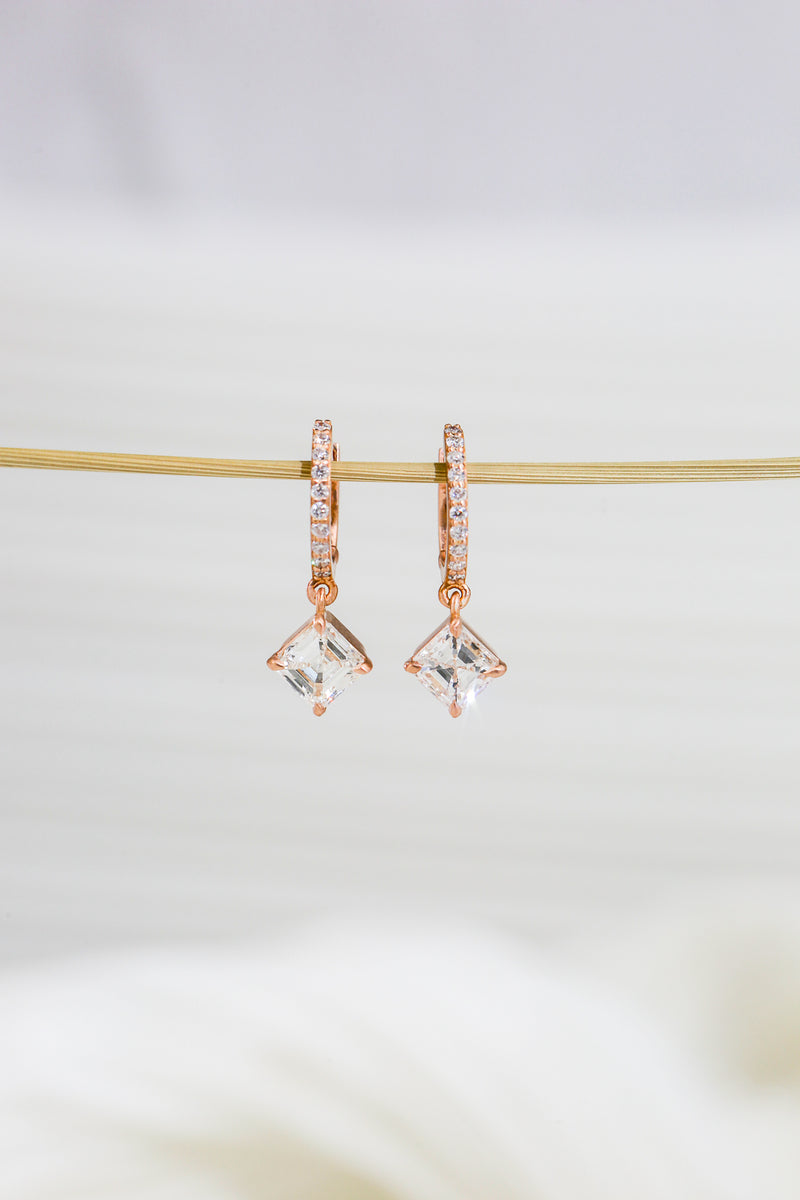 Asscher Rhombus Rose Gold Earrings