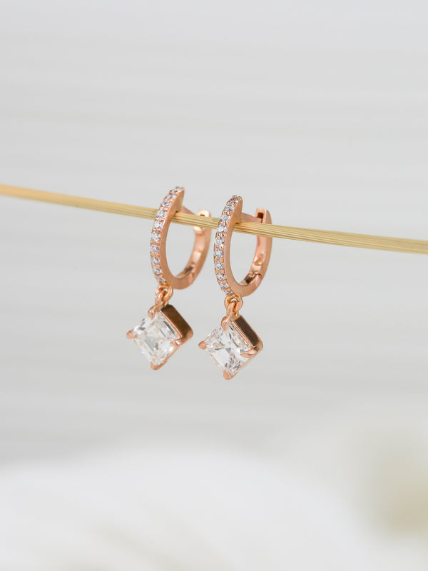 Asscher Rhombus Rose Gold Earrings