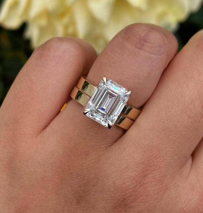 Kobelli 5 Carat Solitaire Emerald-cut Diamond Havana Bridal Set
