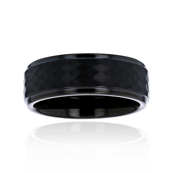 8mm Black Hammered Clyde Ring