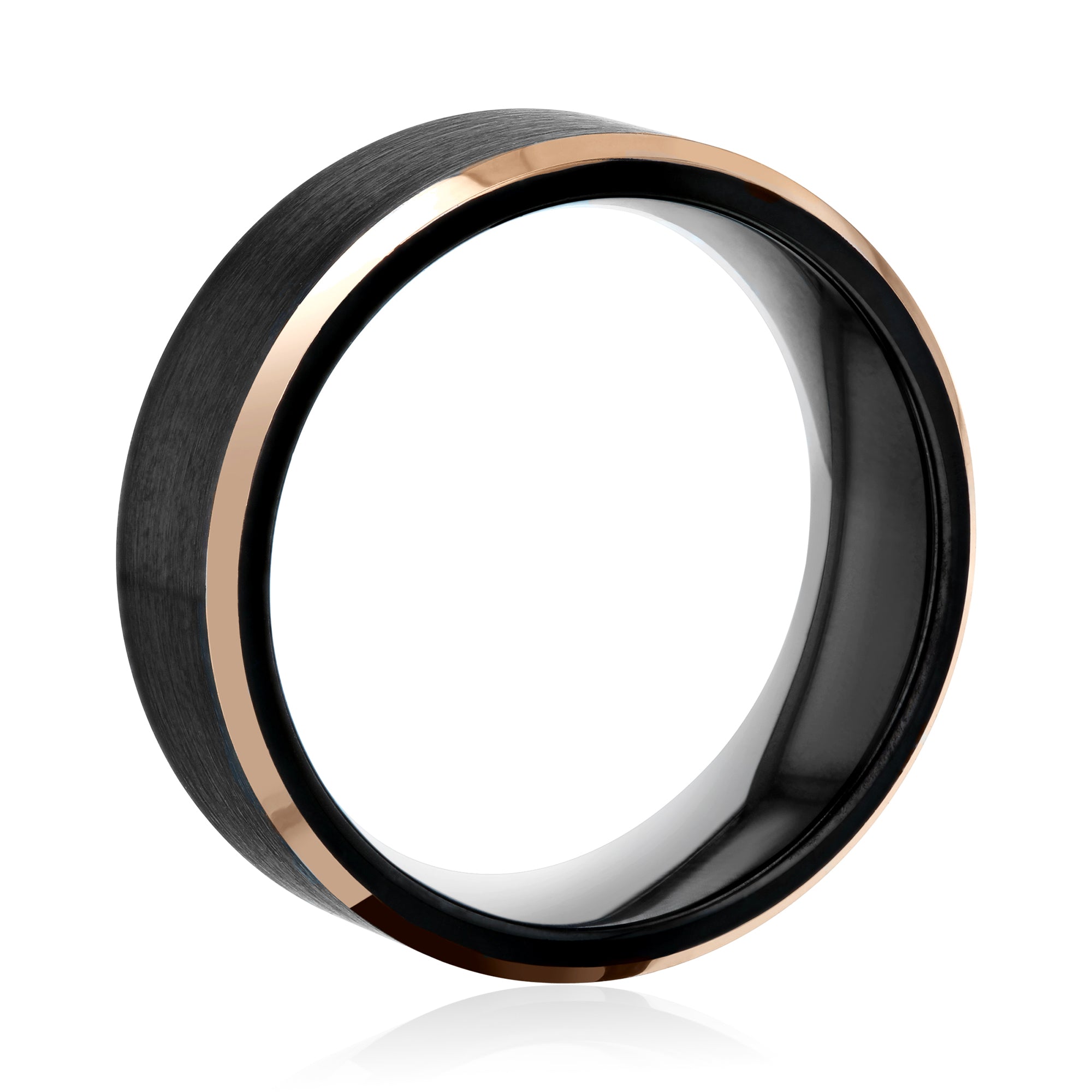 8mm Black Satin Rose Edge Stan Ring
