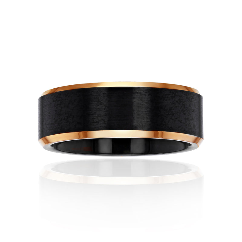 8mm Black Satin Rose Edge Stan Ring