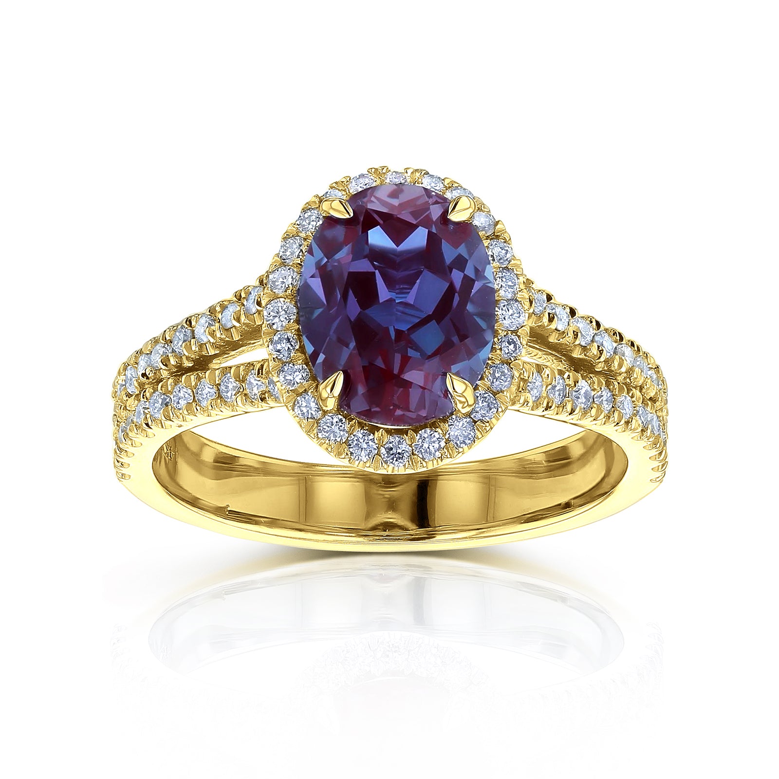 2.9 Carat Alexandrite and Diamond Halo Aurora Ring in Yellow Gold