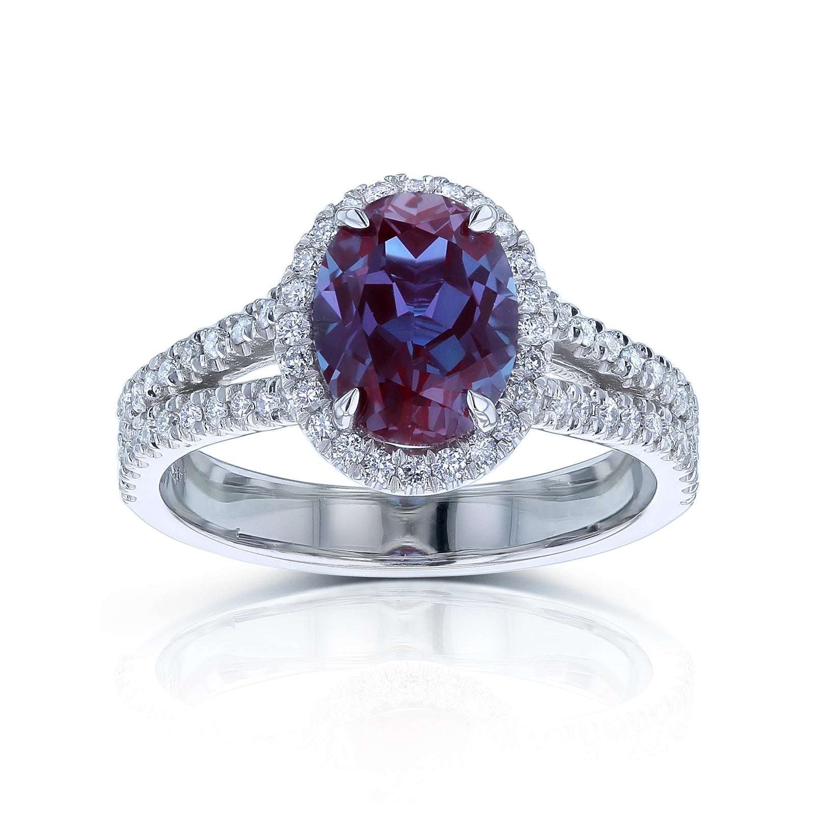 2.9 Carat Alexandrite and Diamond Halo Aurora Ring in White Gold