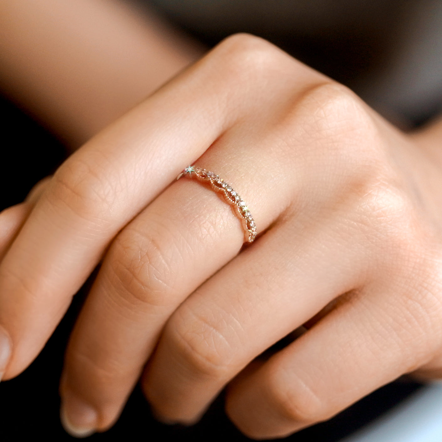 0.1 Carat Lab Grown Diamond Crown Scalloped Stackable Ring