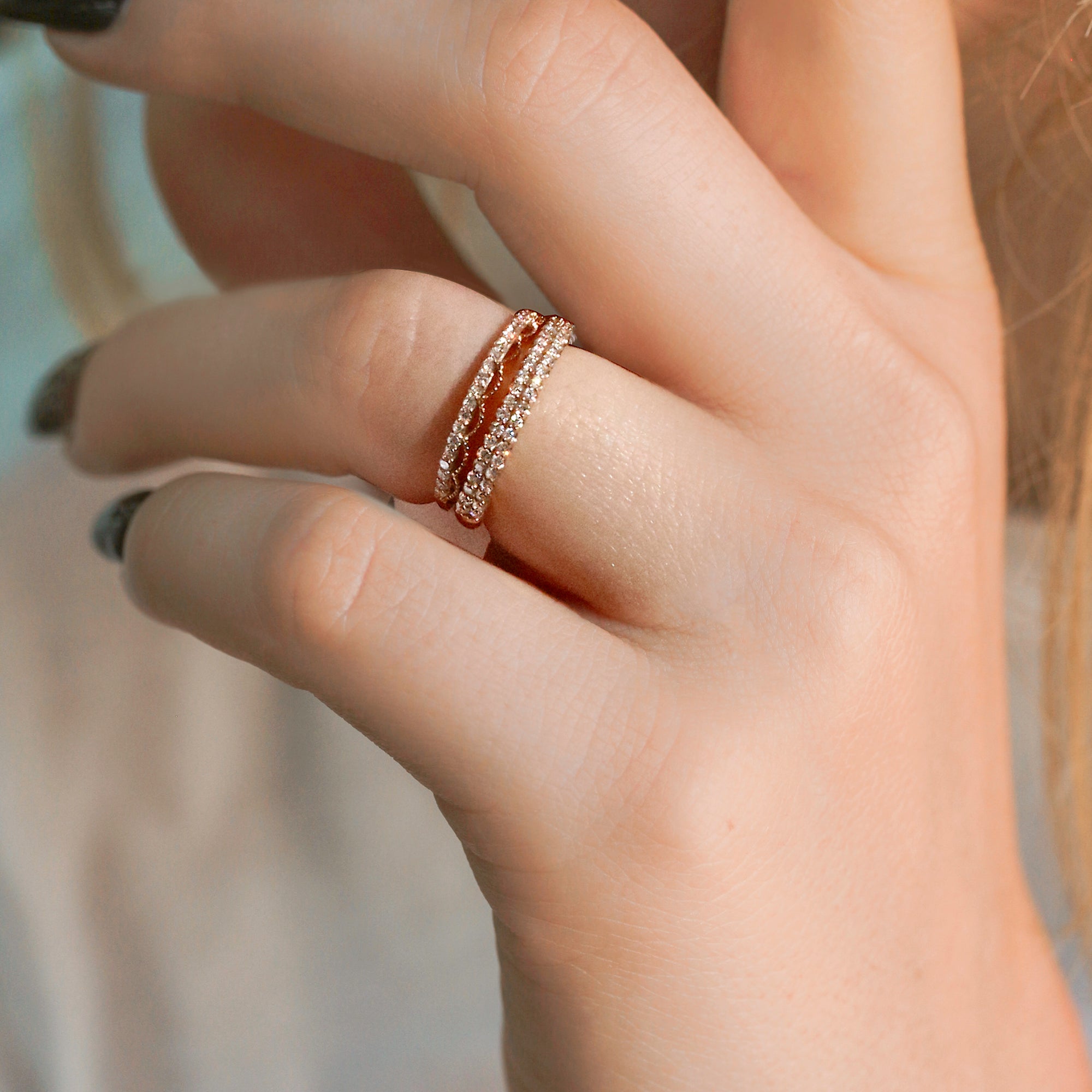 Double Row Lab Grown Diamond Ring Rose Gold Fashion by Kobelli