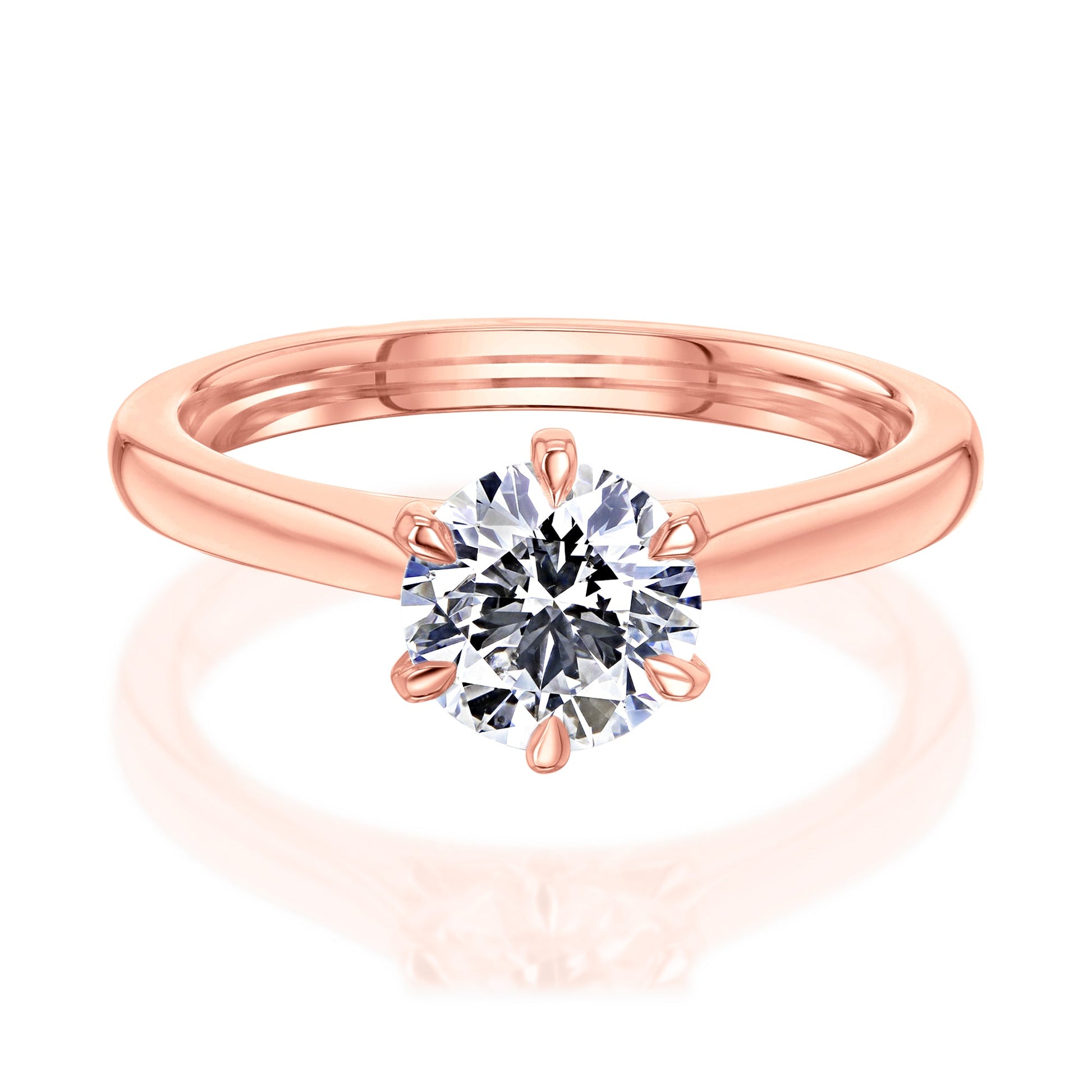 Kobelli 6-Prong Solitaire Plain Solid Gold Band Cathedral Engagement Ring