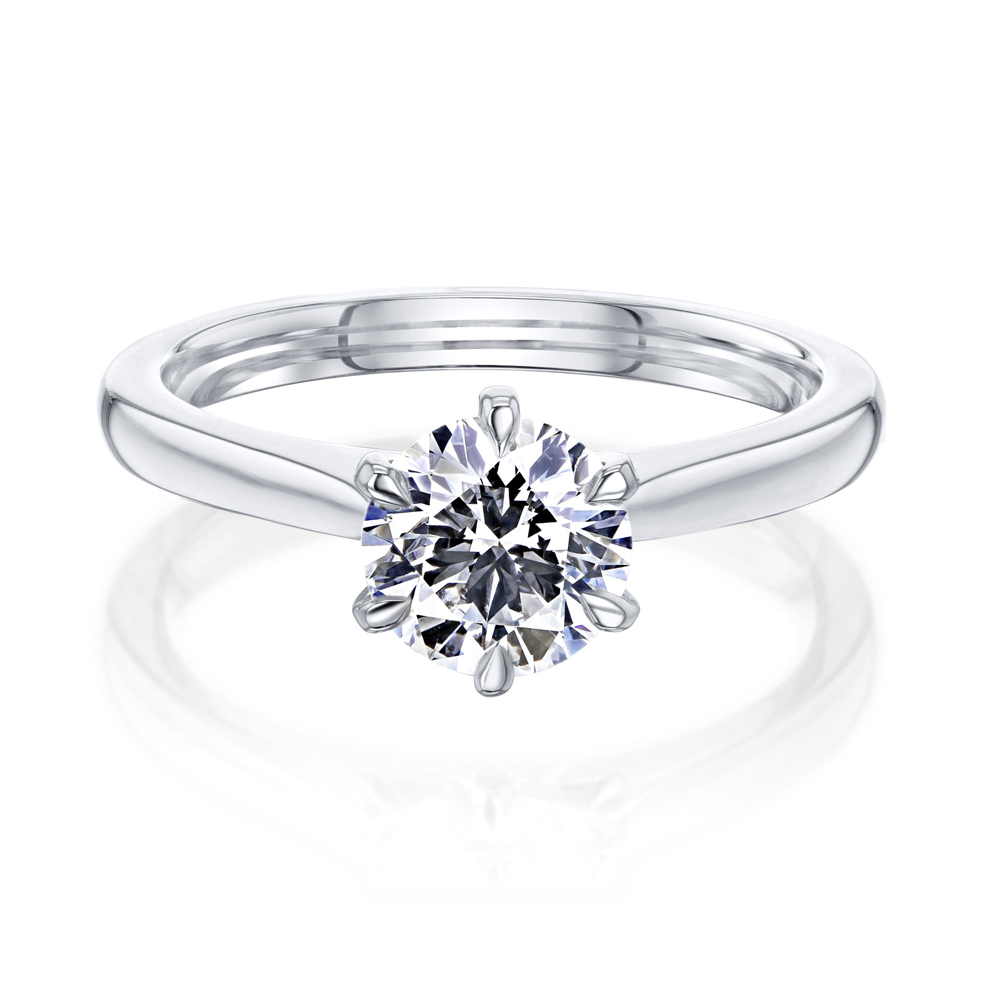 Kobelli 6-Prong Solitaire Plain Solid Gold Band Cathedral Engagement Ring