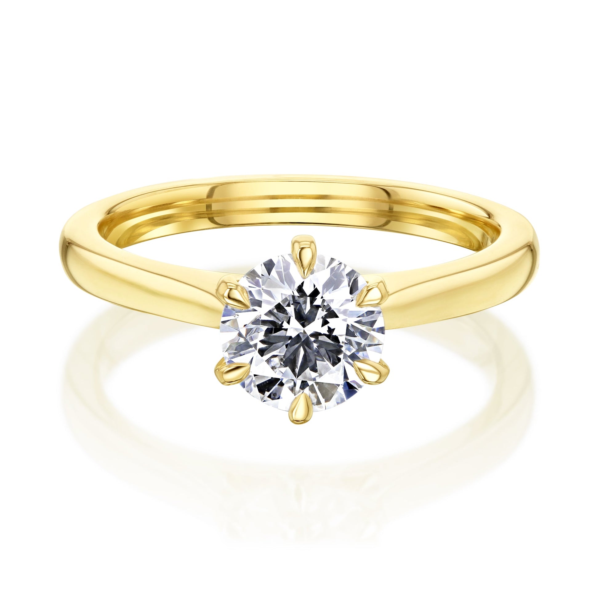 Kobelli 6-Prong Solitaire Plain Solid Gold Band Cathedral Engagement Ring