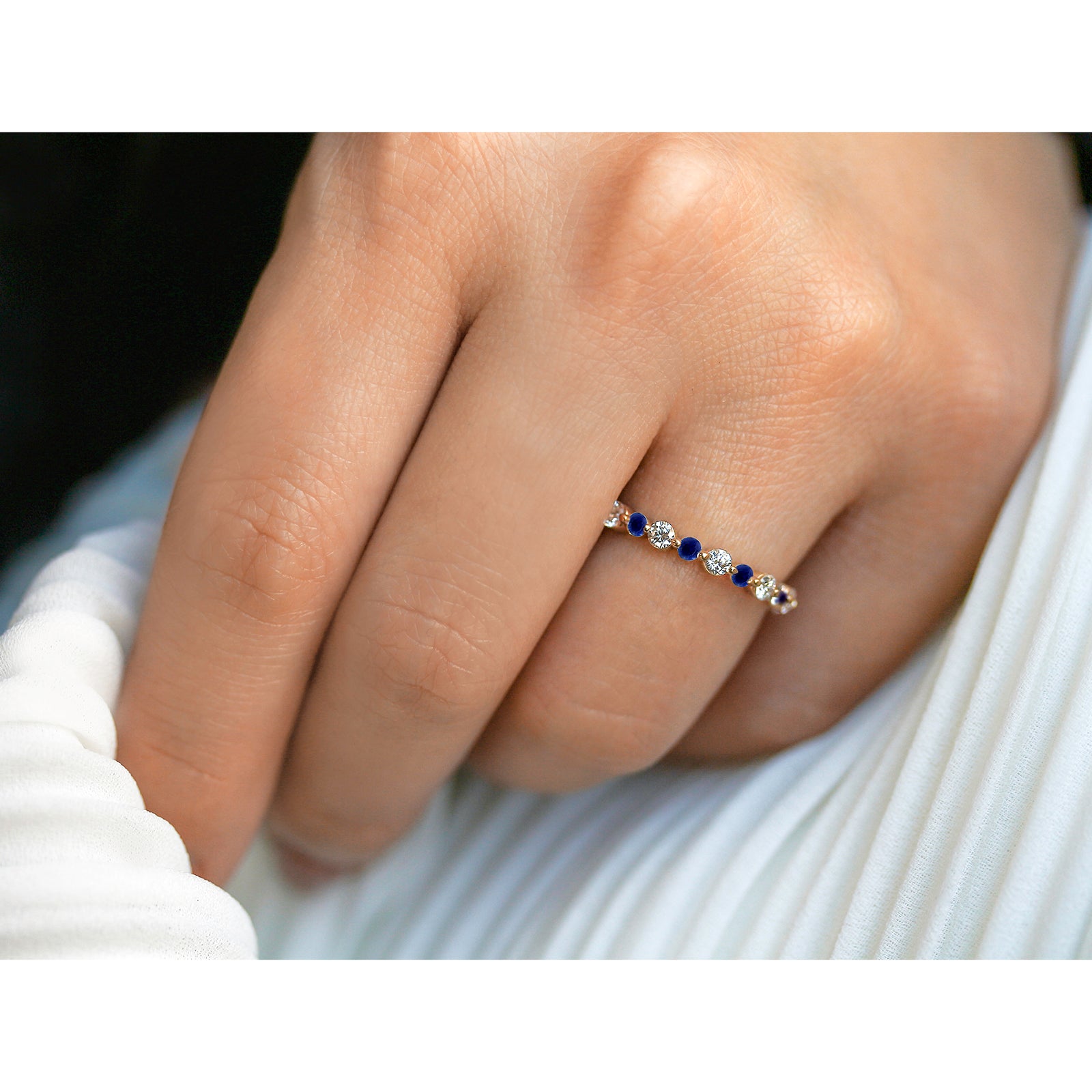 Sapphire & Diamond Alternating Bubble Eternity Ring