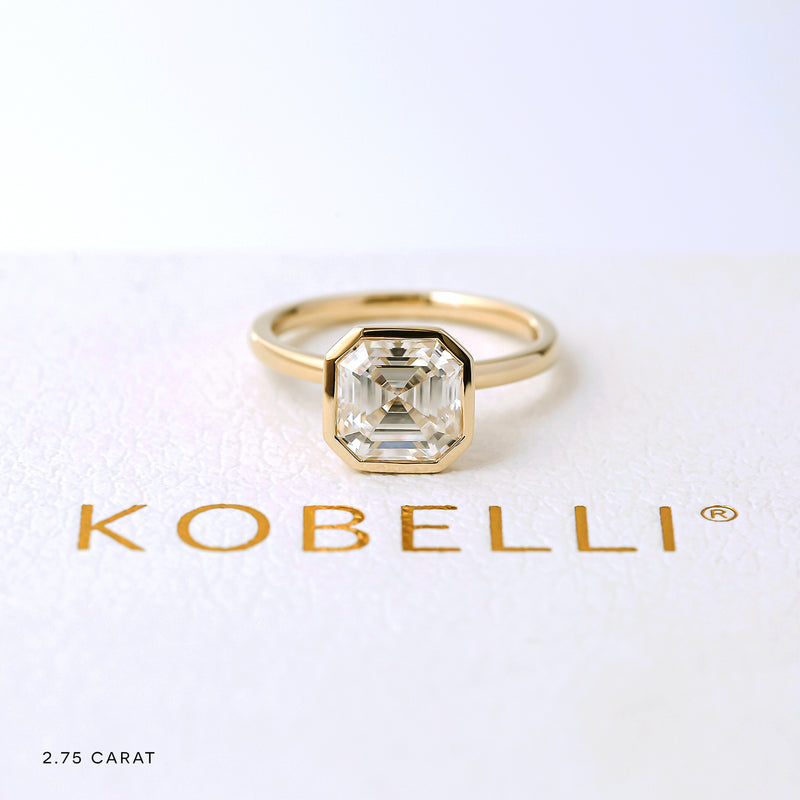 Lab Grown Diamond Solitaire Asscher Bezel Ring