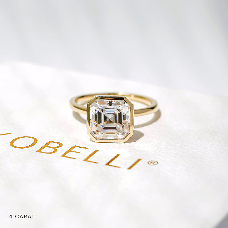 Lab Grown Diamond Solitaire Asscher Bezel Ring