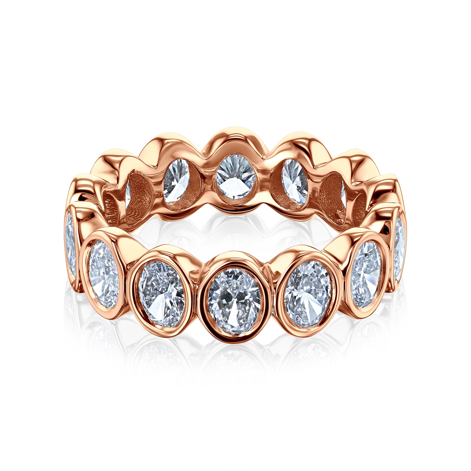 Oval Lab Diamond North-South Bezel Scalloped Eternity Band in Rose Gold