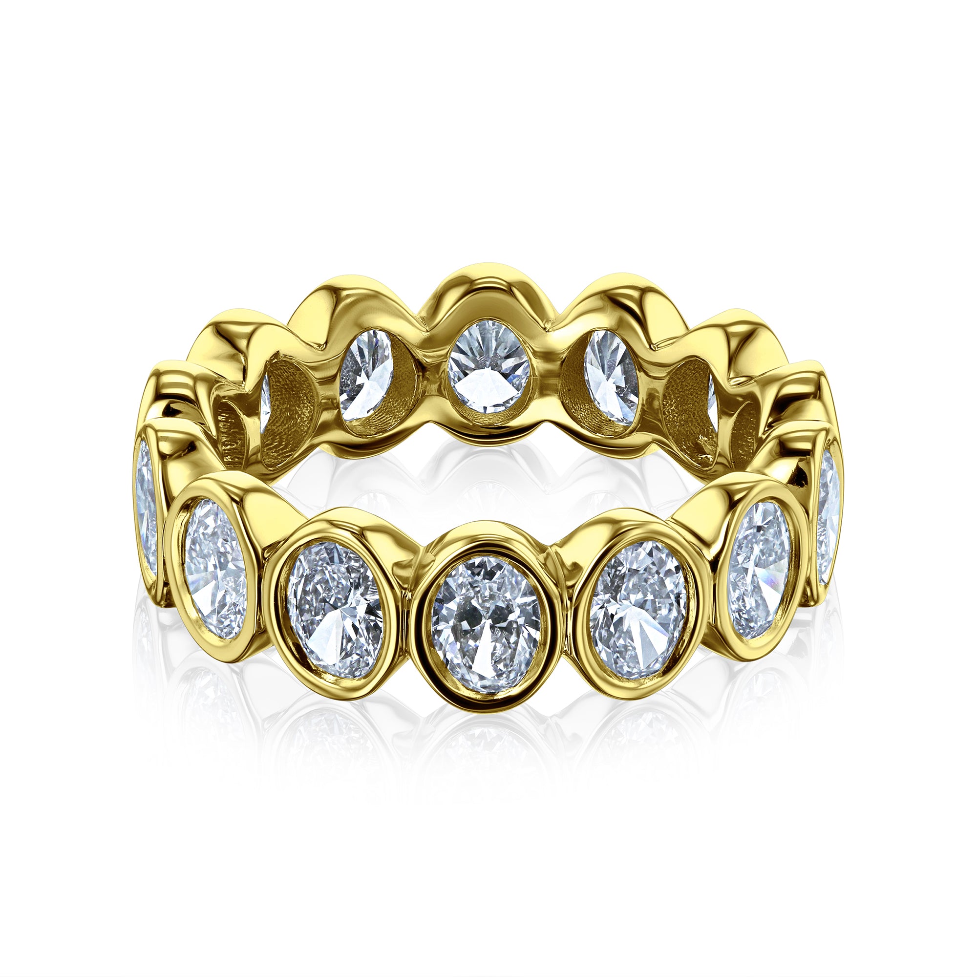 Oval Lab Diamond North-South Bezel Scalloped Eternity Band in Yellow Gold