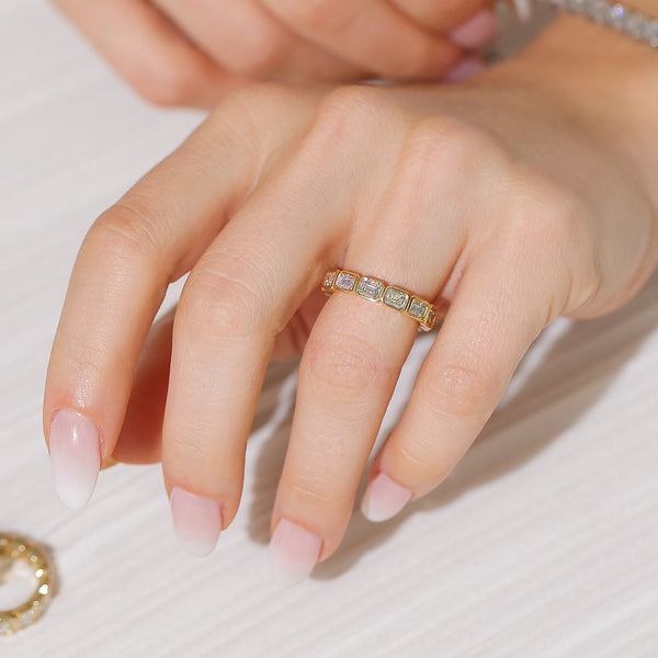 Kobelli Lab Grown Emerald Diamond Bezel Eternity Band - Model Image