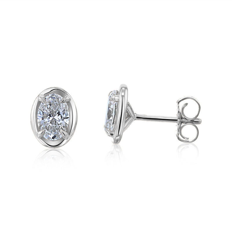 Oval Bezel Lab-Grown Diamond Studs by Kobelli in White Gold