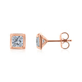 Princess Bezel Lab-Grown Diamond Studs by Kobelli in Rose Gold