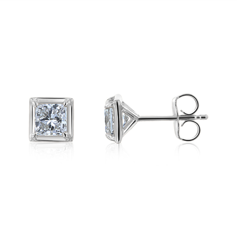 Princess Bezel Lab-Grown Diamond Studs by Kobelli in White Gold