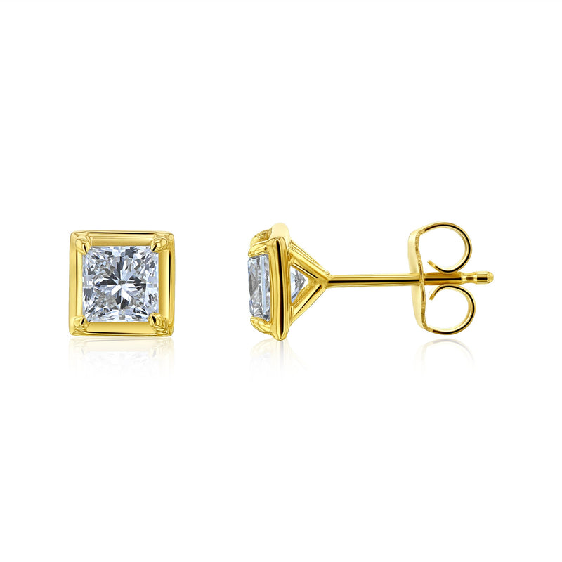 Princess Bezel Lab-Grown Diamond Studs by Kobelli in Yellow Gold