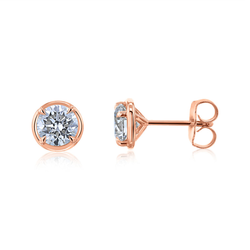 Round Bezel Lab-Grown Diamond Studs by Kobelli in Rose Gold