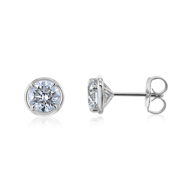 Round Bezel Lab-Grown Diamond Studs by Kobelli in White Gold