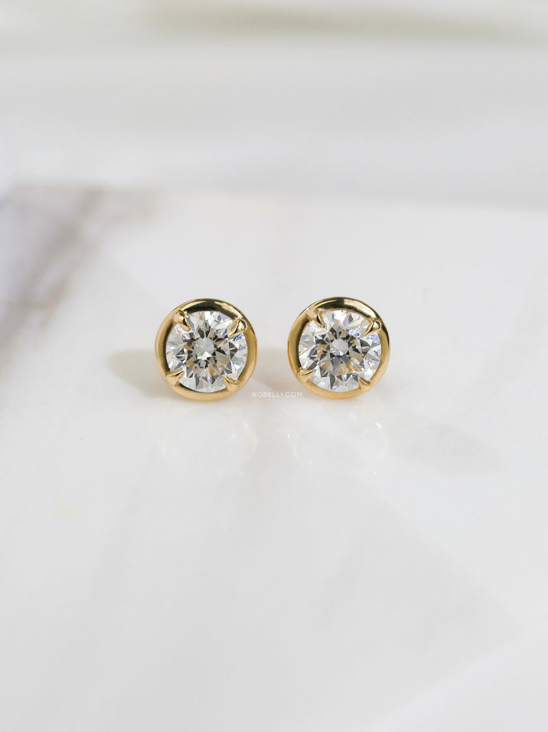 1 Carat Lab Grown Diamond Round Chubby Bezel Studs