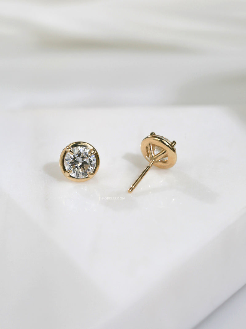 1 Carat Lab Grown Diamond Round Chubby Bezel Studs