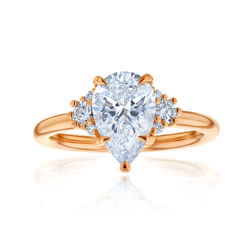 2.2 Carat Lab Grown Diamond Plain Band Pear Dulce Ring in Rose Gold
