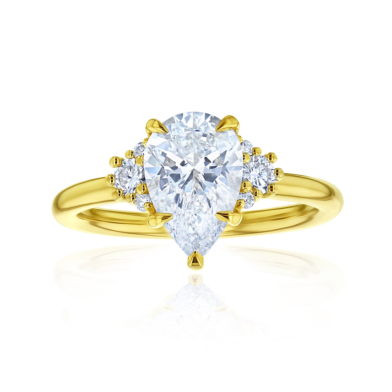2.2 Carat Lab Grown Diamond Plain Band Pear Dulce Ring in Yellow Gold