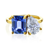 Kobelli Grown Diamond & Blue Sapphire Gemstone 2-Stone Engagement Ring