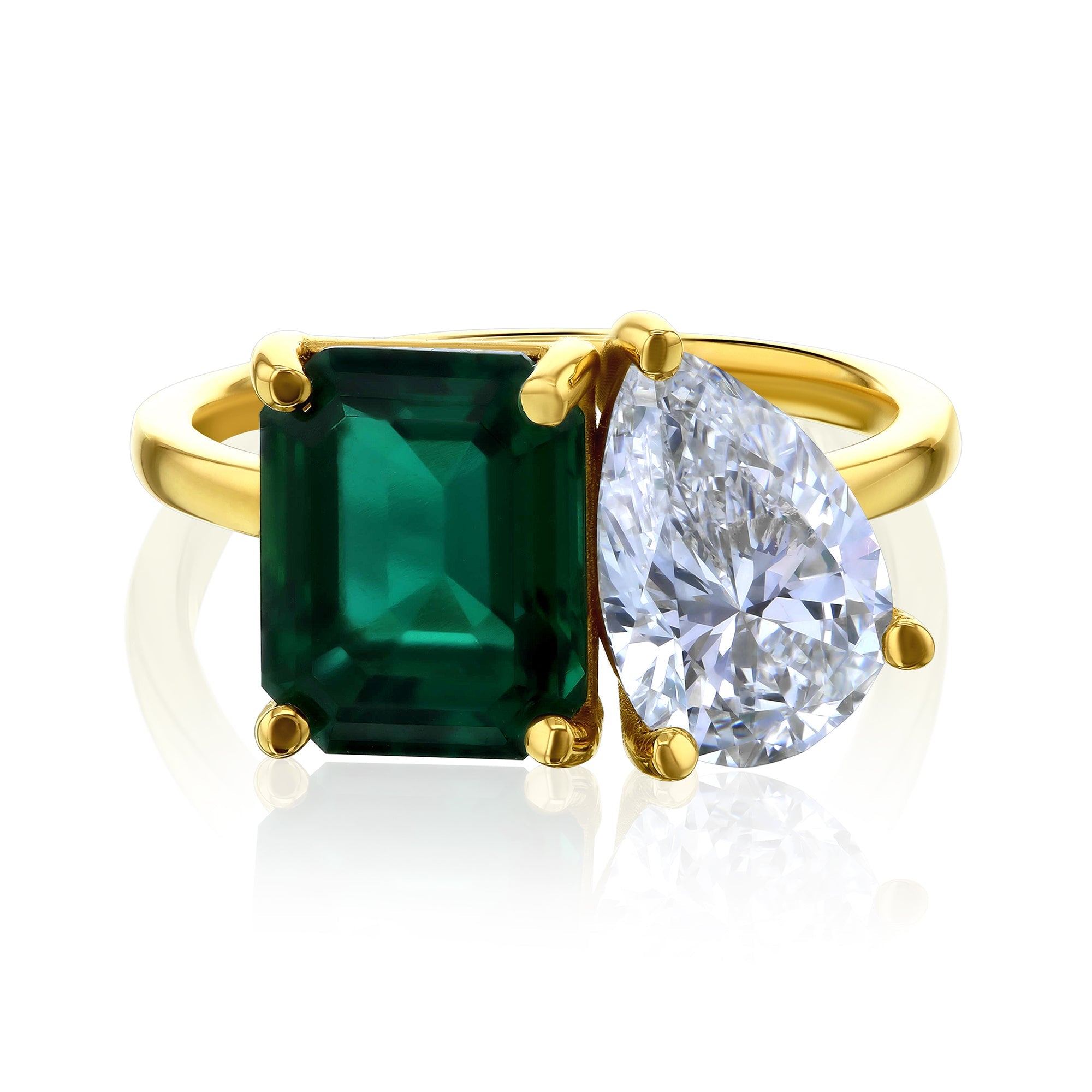 Deep Green Emerald and White Diamond 2-Stone Ring in 14k Gold – Kobelli