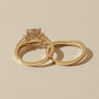 Lifestyle image of the Kobelli Grindelwald 2 Piece Bridal Set - backside angle showcasing the depth and setting - yellow gold option in size 7.5, 3 carat center diamond
