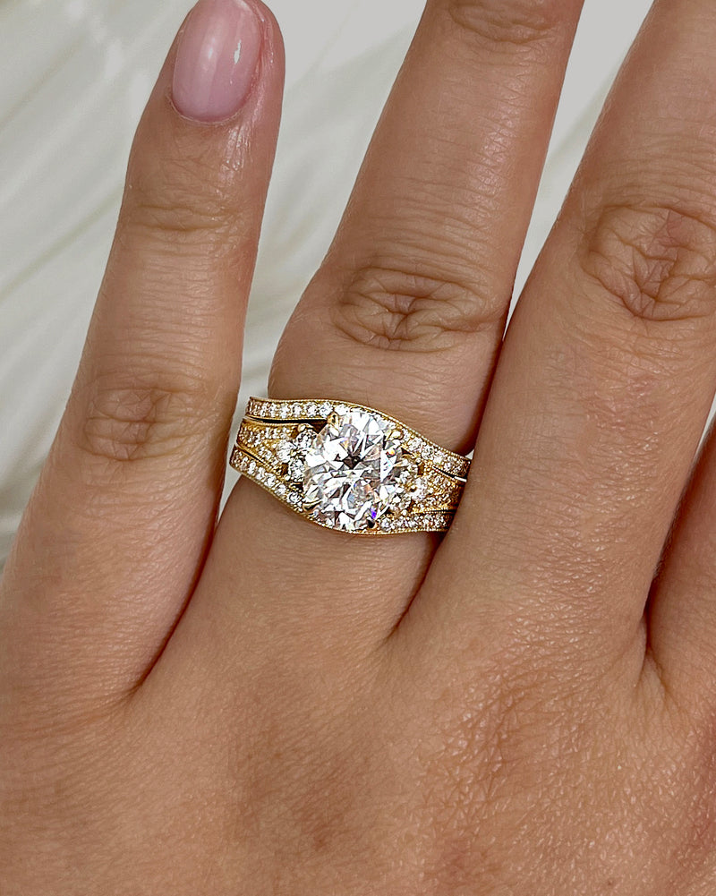 3 Carat Lab Grown Diamond Interlaken 3pc Bridal Set - Yellow Gold Size 7 on a hand