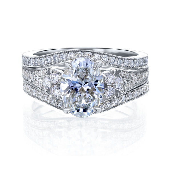 Side Cluster Double Band Wedding Set