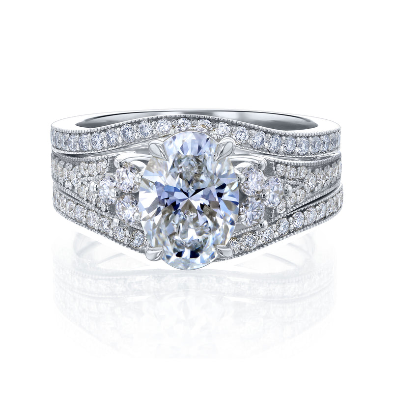 Side Cluster Double Band Wedding Set