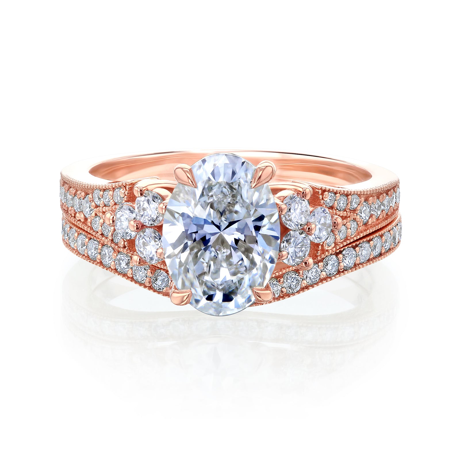 Kobelli 2.70 Carats Total Lab Grown Diamond Oval Center Side Cluster Bridal Set - rose gold option