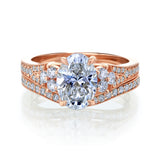 2.70 Carats Total Lab Grown Diamond Oval Center Side Cluster Bridal Set in Rose Gold Option