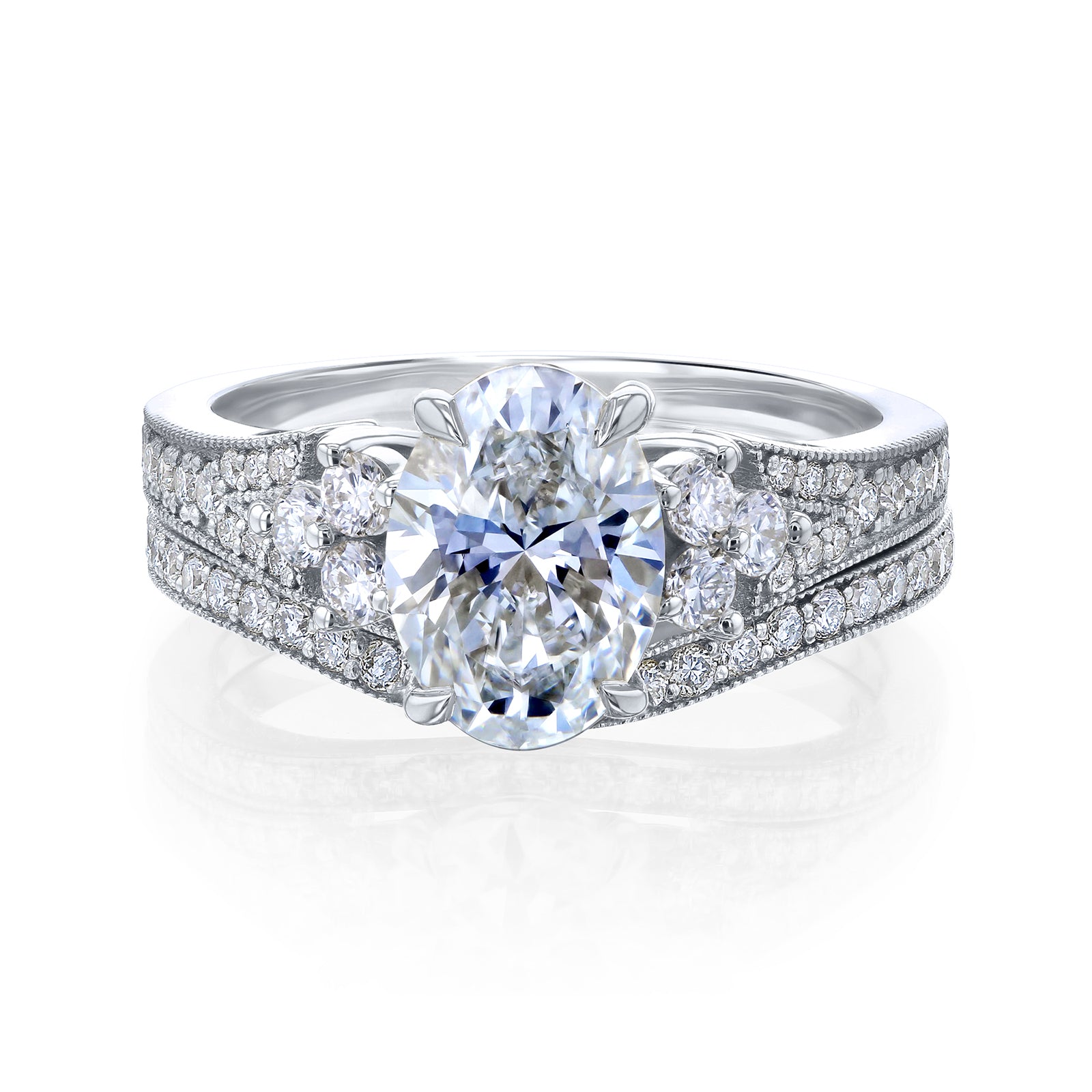 Kobelli 2.70 Carats Total Lab Grown Diamond Oval Center Side Cluster Bridal Set - white gold option