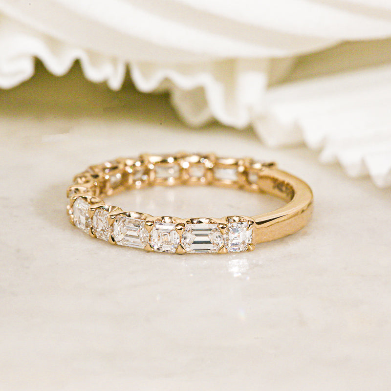 diamonds line over halfway around the ring 