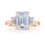 5.1 Carat Emerald Diamond Three Stone Ring in Rose Gold